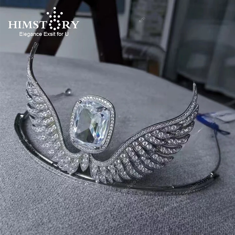 Himstory nádherné kubické zirkónové anjelské krídlo svadobné svadobné vlasové príslušenstvo Copper Headband Crown Tiaras Cherak