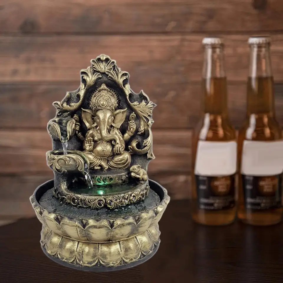 Hinduistická socha ganesha vnútorná vodná fontána vedená relax domáca kancelária spálne ozdoby remeslá