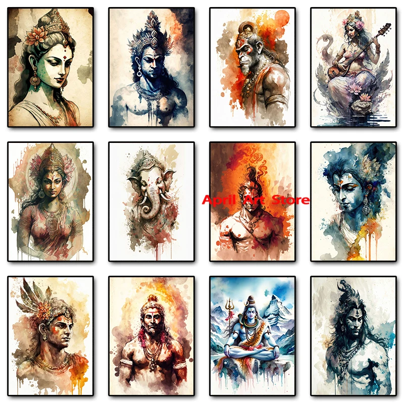 Hinduizmus Višnu ganesha hanuman shiva hindu hindu god watercolor poster tlač maľba maľba múry umelecký obrázok obývacia izba domov dekor
