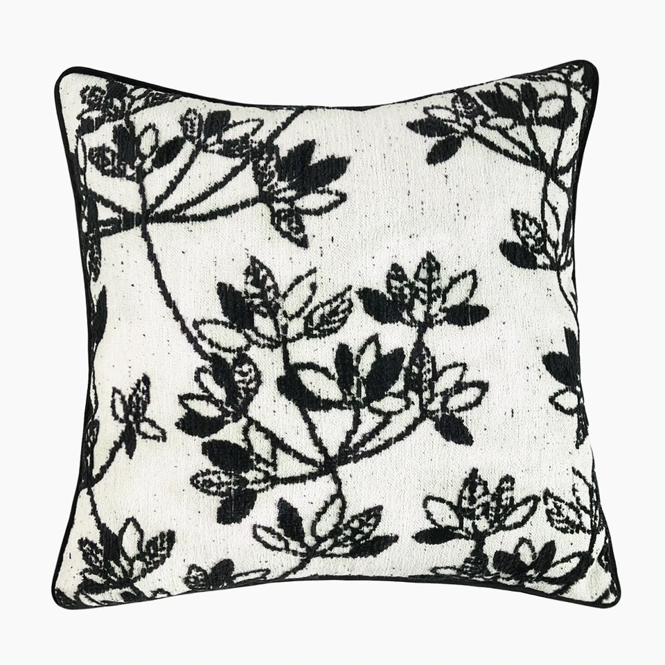 Hinyeatex Vysoko kvalitný ťažký mäkký moderný chenille listy listy Čierna biela béžová dekorácia vankúš 45x45cm 1 PC Pack