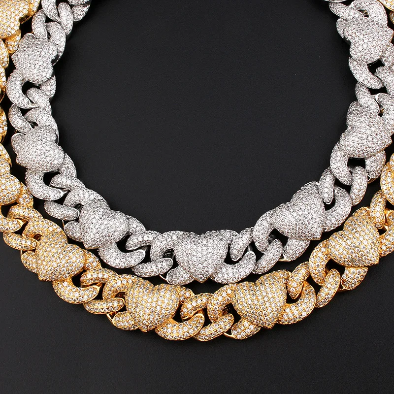 Hip hop 5a+ cz kameň dláždený bling iced out srdiečko Devil Eye Round Cuban Infinity Link retiazky náhrdelníky pre mužov darček pre rapper šperky