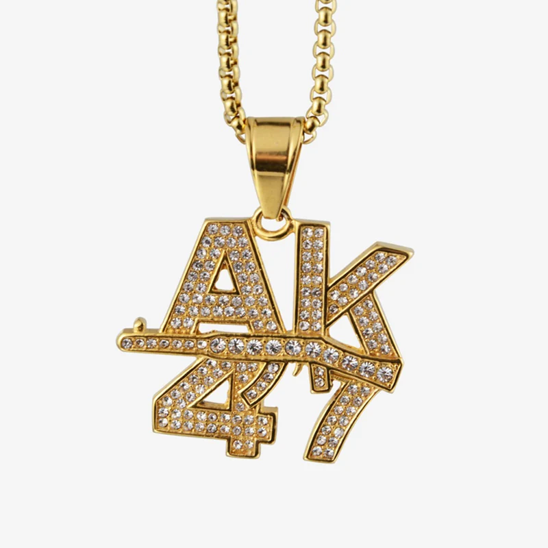 Hip hop bling čarodejnice zlatá farba nehrdzavejúca oceľ AK 47 Zbraň prívesky pre mužov pre mužov