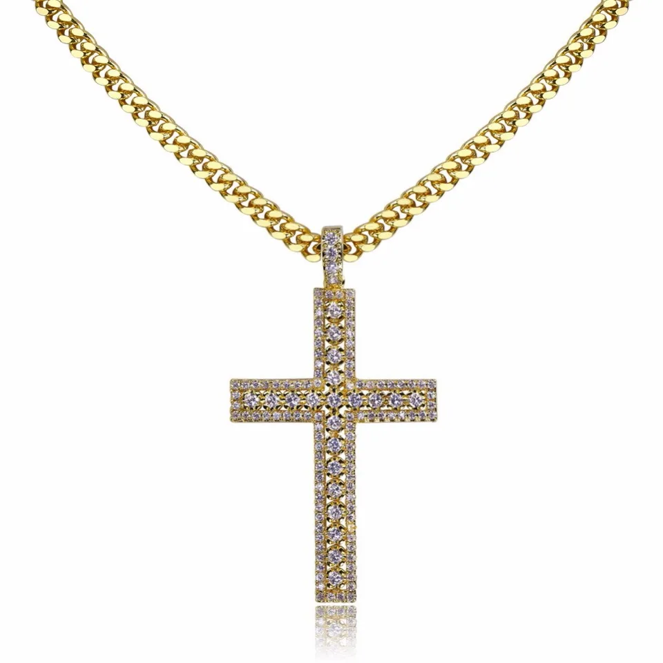 Hip hop bling ľad out cross muži prívesok náhrdelník aaa cz dlaždice hiphop rapper šperky zlatá strieborná farba s 24 palcovými kubánskymi reťazcami