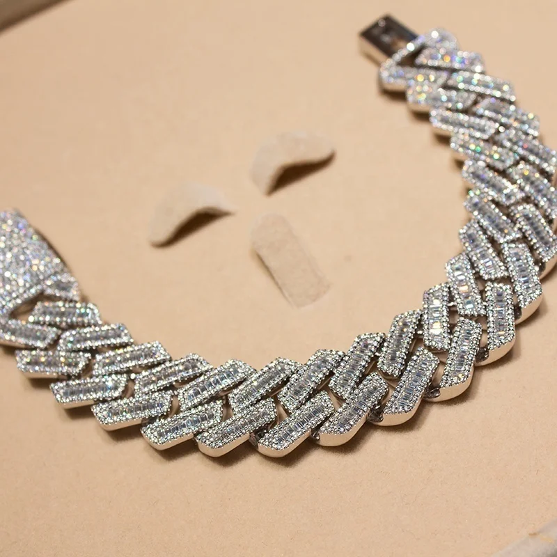 Hip hop busta dole šperky 20 mm ľadové von z bageety Moissanit Cuban Link náramok pre mužov