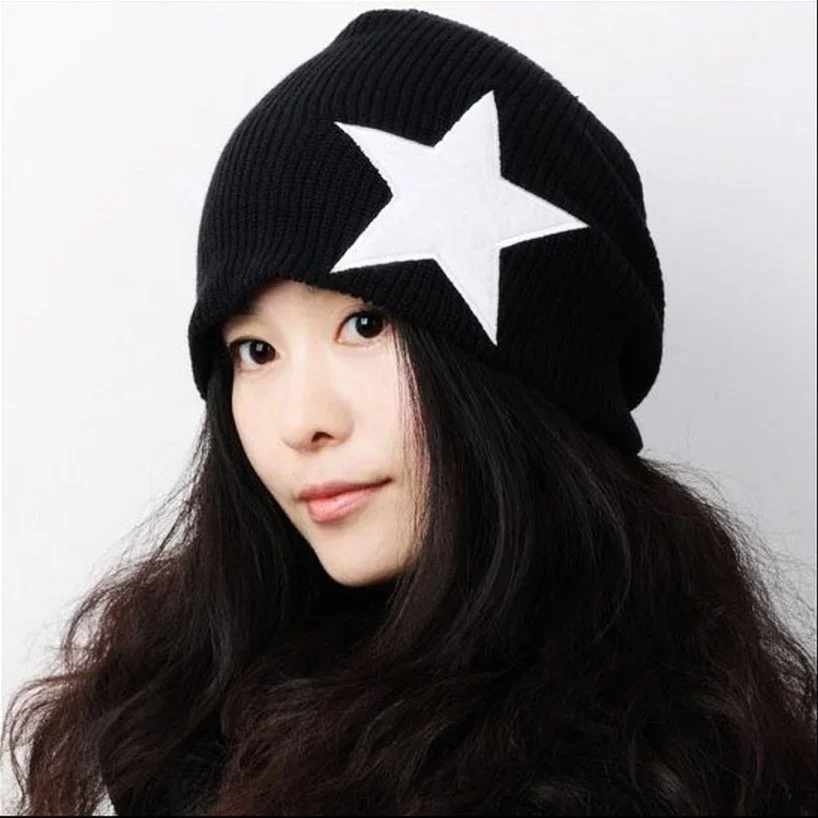 Hip-hop Cap Unisex Mens Beanie Hat Warm Boy Wool Knit Ženy lebka s veľkou hviezdou