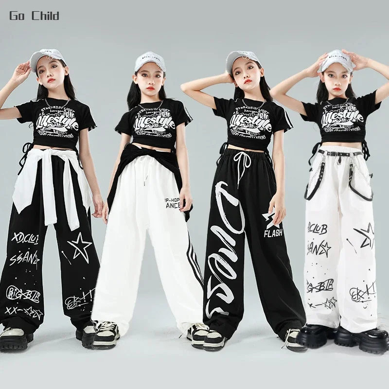 Hip hop girls cool k-pop plodina top Street Dance Letters Pohyby nohavice Kid