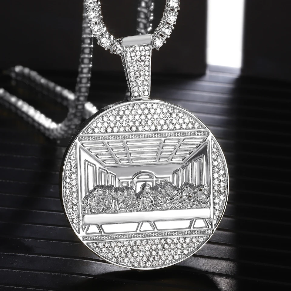 Hip Hop Last Supper Prívesok Náhrdelník s 13 mm čarodejnícky kubánsky reťazec náhrdelníkov módne hiphop muži kúzlo 4 mm tenisové reťazce šperky
