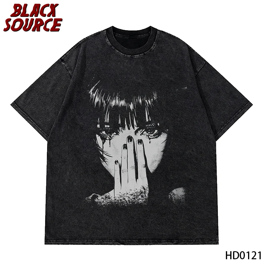 Hip hop muži módne umývané tričko Streetwear Grafická tlač harajuku hip hopové tričko letné čierne čierne rukávy bavlnené voľné vrcholy