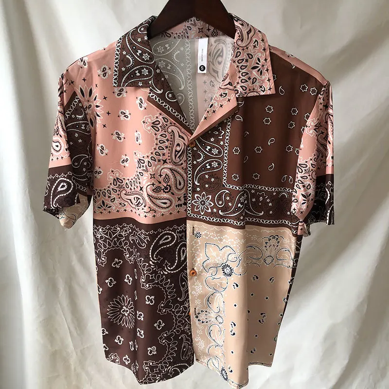 Hip hop neformálne pláž dovolenka Hawaiian košeľa Streetwear Etnic Cashew Flower Print Tlač košeľa Streetwear Camisas de Hombre