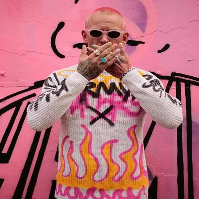 Hip hop pletené vintage streetwear páry vrcholy zimné goth casy o-pullover svetre Muži Ženy harajuku unisex y2k plči