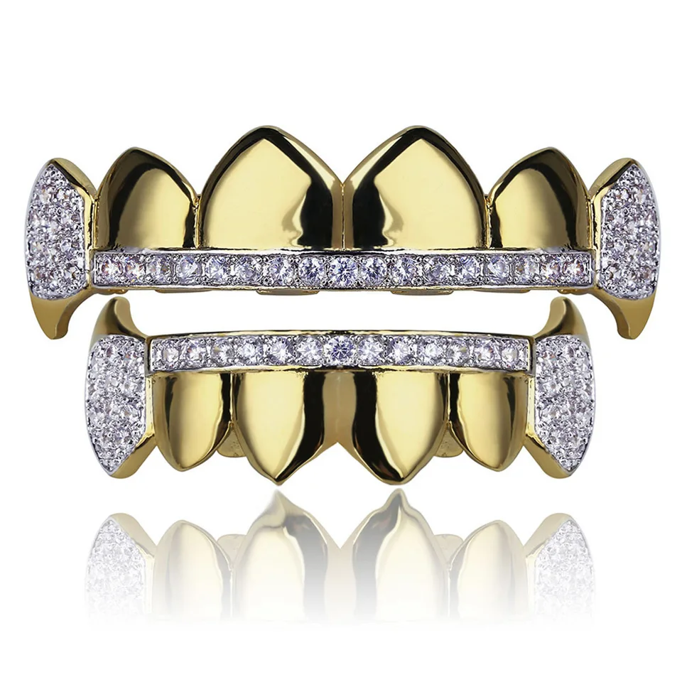 Hip hop rock cz kamene zuby grilz čiapky kubické zirkón Iced out out Micro Pave Top & Bottom Charm Grills for Men Dámske šperky