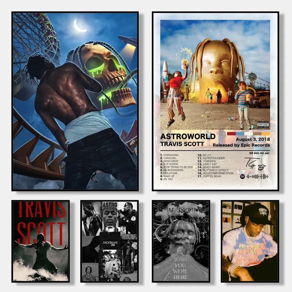 Hip hop spevák Travis Scott Astroworldjackboys Hudobný album kryt plagát Canvas Painting rapper wall Pictures domáce dekorácie pos.