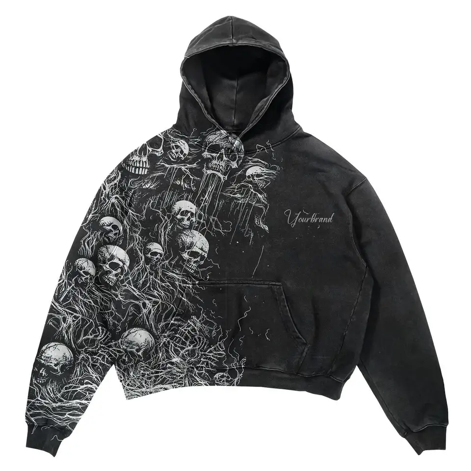 Hip hop streetwear lebky lebky prvok pulvovers zúfalé čierne Y2K High Street voľné mikiny anime módne mikiny