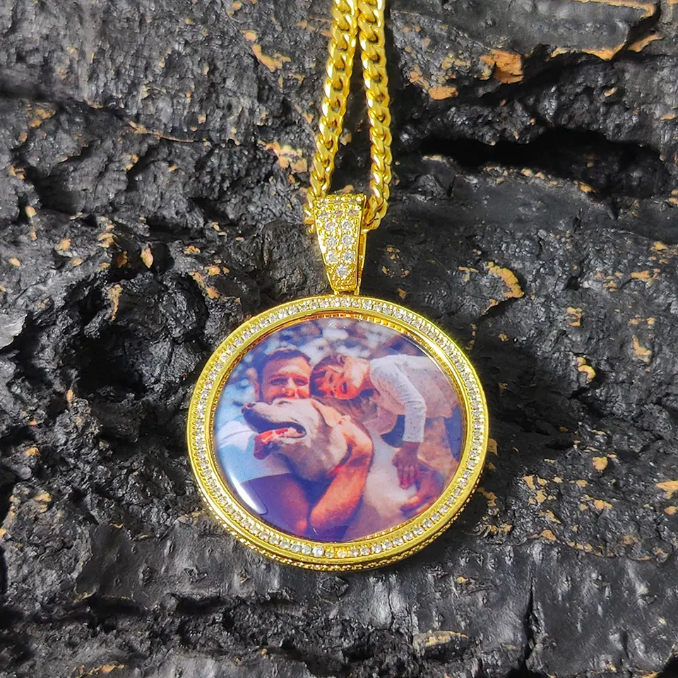 Hip hop šperky 40 mm vlastné kúzlo Foto Pendant bling cz spevned bočného diamantu vložka zadarmo vyrytý pamäť Obrázok prívesok Náhrdelník