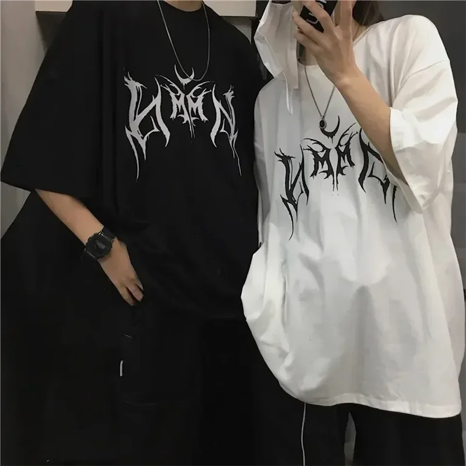 Hip-hopové dámske tričko Loose Punk Letter Print Tops TEE Čierne tričko Top y2k nadmerne nadmerne