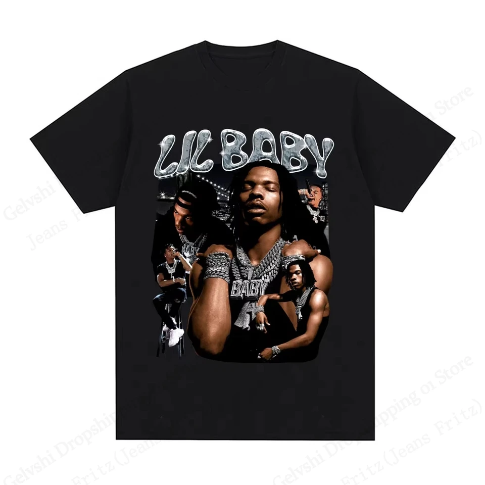 Hip hopový rapper lil baby ta košeľa vintage s krátkym rukávom letné bavlnené tričko Men módne tričko hip hopové bavlnené košele Tops Tops Tops