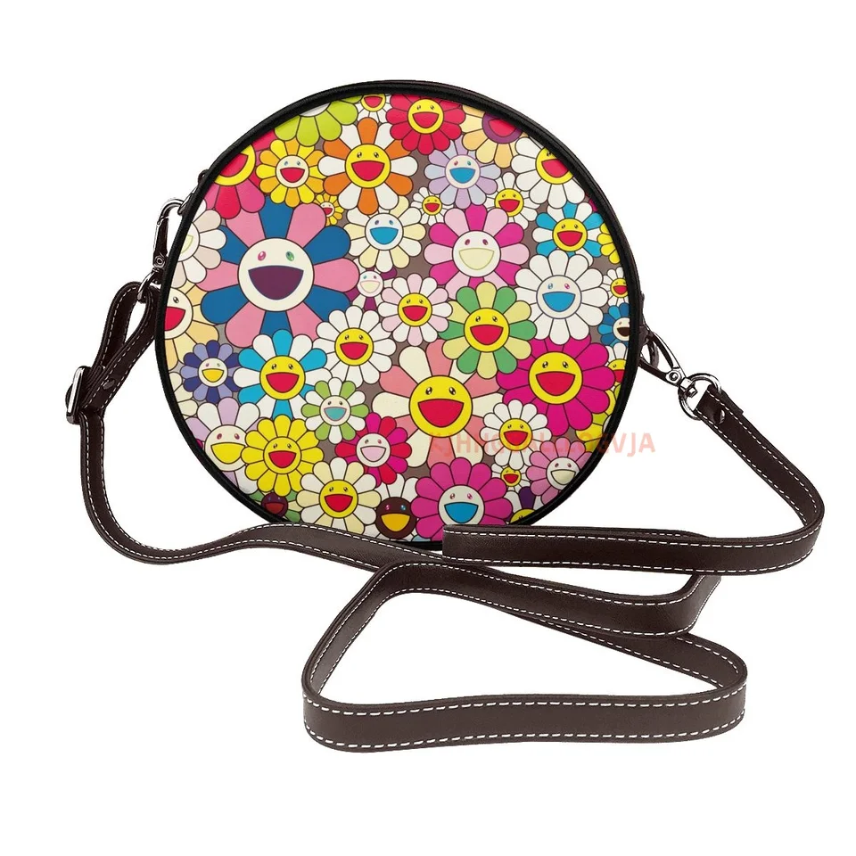 Hippie Flower Fashion Women Women Crossbody Saddle Bag Pu Leather Little Candbags Retro Circle