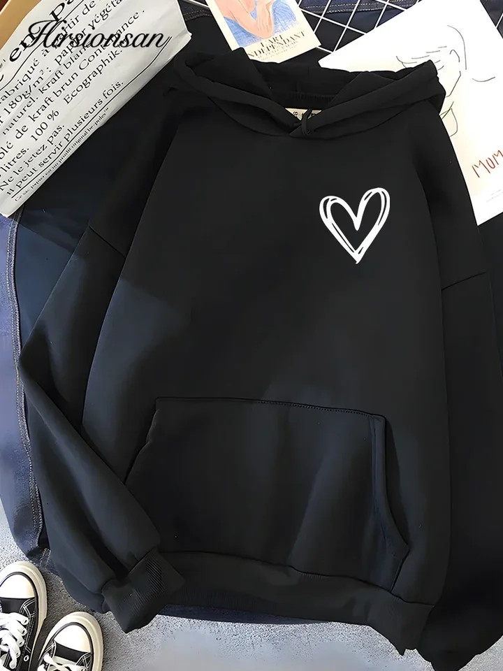 Hirsionsan Simplice Heart Print Dámske mikina mäkké príležitostné voľné vinobranie ženské mikiny 2024 Zimné teplé fleece študentské vrcholy