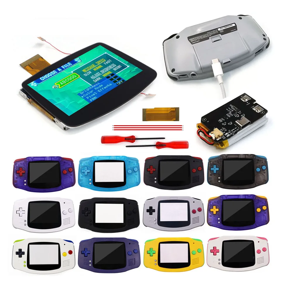 Hispeedido 720x480 Retro Pixel GBA IPS V5 LCD laminované súpravy podsvietenia obrazovky s nabíjateľnými plášťami na krytie batérie typu C typu C typu C typu C