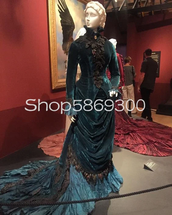 História Victorican Gothic Prom Dress for Women Cifal War Crimson Peak Prispôsobený skladaný zamatový aplikačný večerné šaty