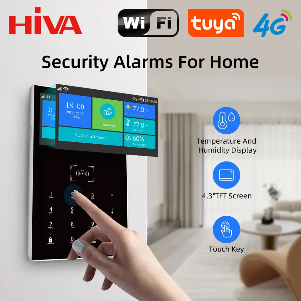 Hiva 4G PG109 Super veľká obrazovka Smart Alarmet Set WiFi GSM Wireless Connection Doodle App pripojiť infračervené snímanie fotoaparátu