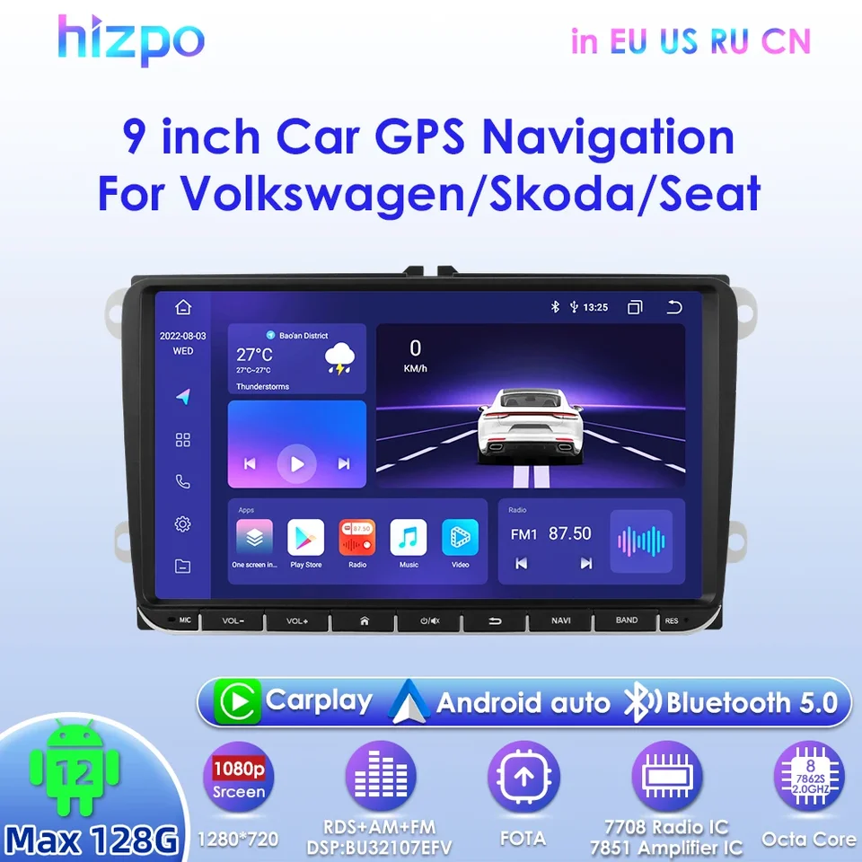 Hizpo 9inch Android Car Radio Automotive Stereo pre VW Volkswagen Golf Passat B6 B7 Skoda sedadlo Octavia Polo Tiguan CarPlay