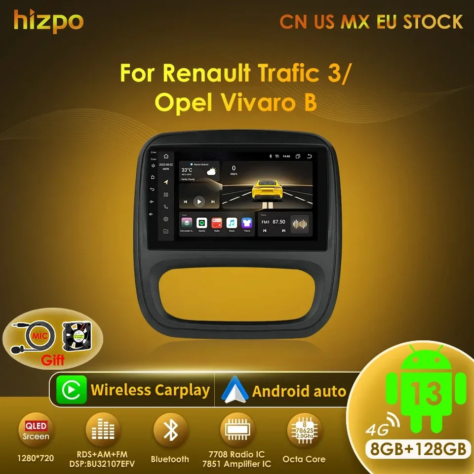 Hizpo Car Radio Multimedia Player pre Renault Trafic 3 2014 - 2021 Opel Vivaro B 2014 - 2018 Android Auto Navigation CarPlay 2DIN