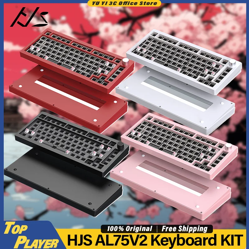 HJS AL75 V2 Klávesnica Súprava Prispôsobená Hot Swapble Dynamic RGB 4000MAH FR4 Tesnenie HIFI HIFI Päť vrstiev BT 2.4G Wireless