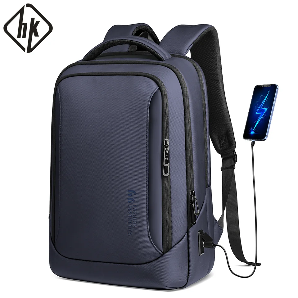 HK Business Backpack Waterproof prenosný batoh 15,6 palca USB nabíjanie port proti krádeži Školská taška pre mužov