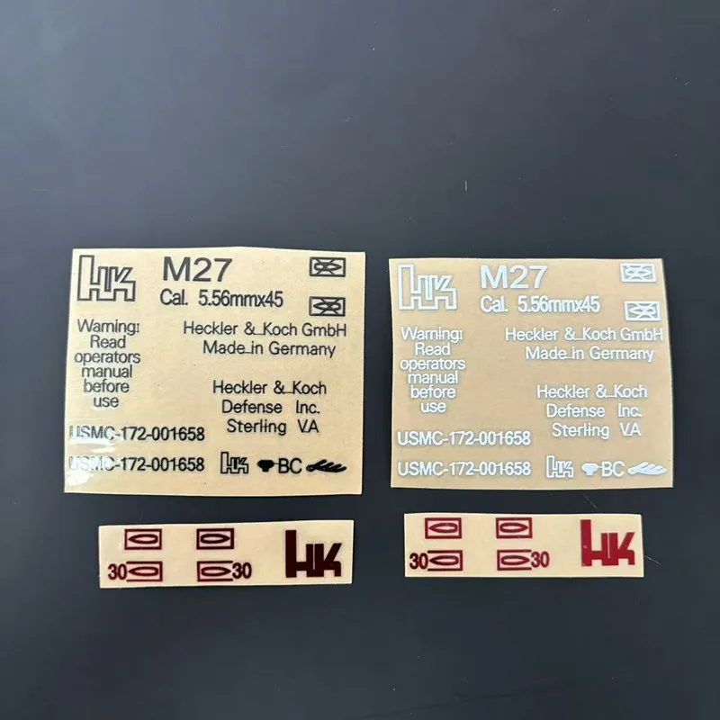 HK M27 IAR Kovová nálepka biela čierna DIY dekorácia MK18 New Weill G36 Jinming M4 GEL GULLAD Vodná pištoľ HK416 Lehui AK74 Príslušenstvo
