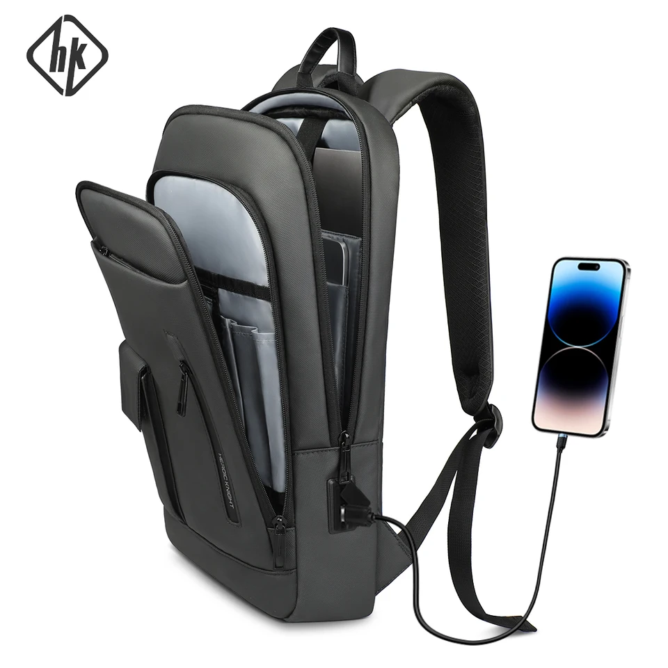 HK Slim 15.6 '' notebook Backpack Pánske batohy s batohom USB Lightweight Work Work pre College Daily Travel Back Pack