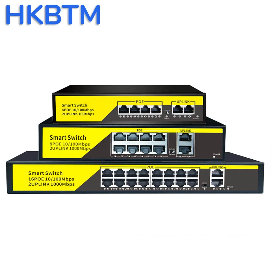 HKBTM Gigabit Poe Switch 1000M Network Gigabit 48V Poe Switch RJ45 Hub LAN 1000MBPS Switcher, Plug and Play, jednoduché nastavenie