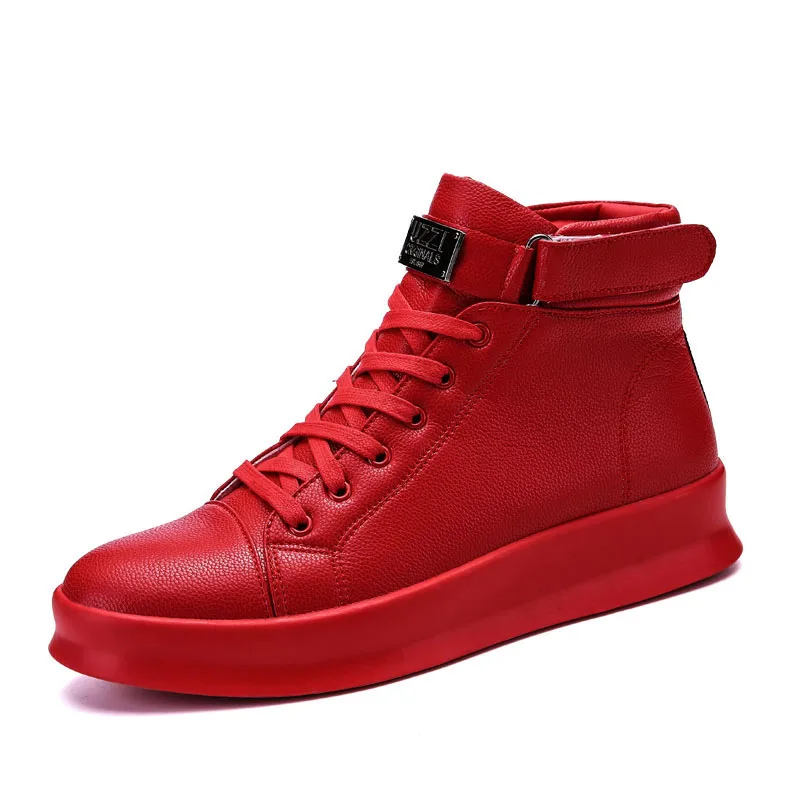 HKDQ Leather High Top tenisky Men Originálne červené pánske tenisky módne dizajn Platforma tenisky Muž Zapatillas de Hombre