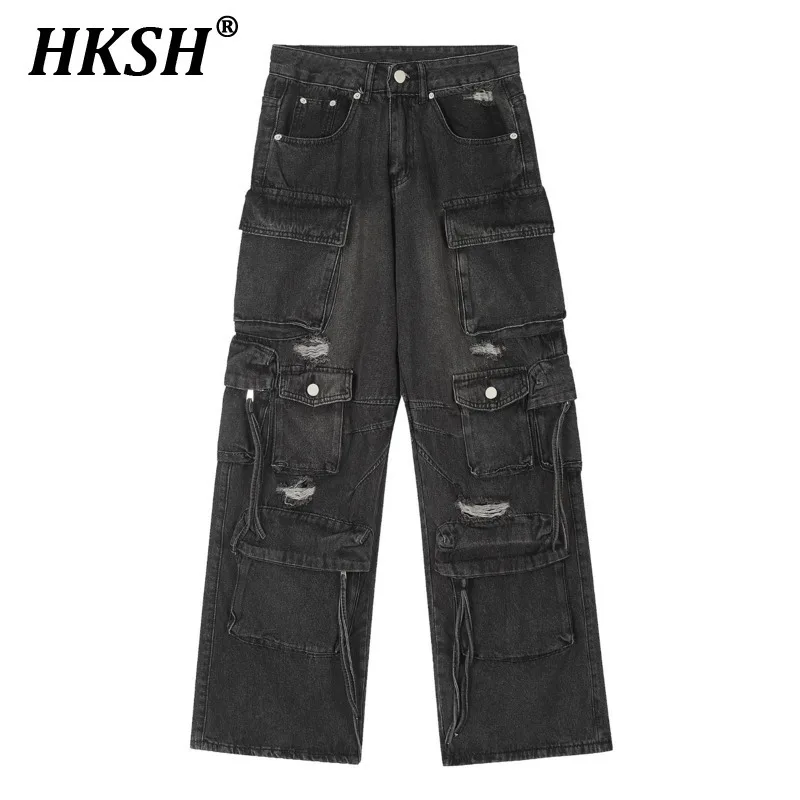 HKSH 2024 Jarná jeseň nových pánskych punk punk safari džínsy mládež módne módne vrecko elegantné vintage y2k denimové nohavice HK3551
