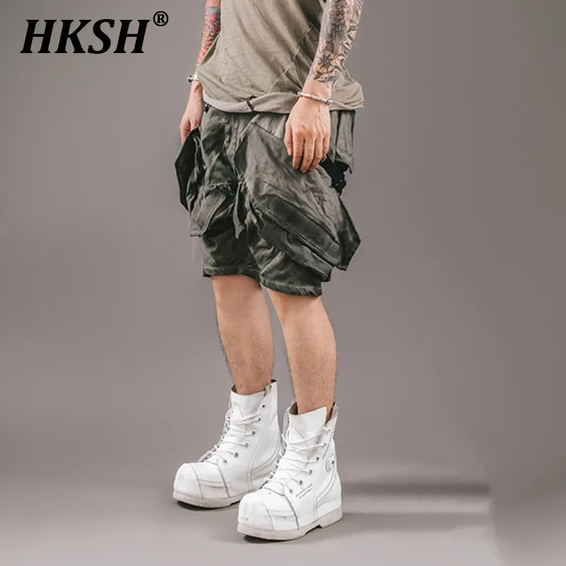 HKSH Multi vreckové pracovné odevy na umývanie opotrebovaných neformálnych nohavíc kolena Punk Safari Style Shorts Summer výklenok dizajn orezaný HK0813