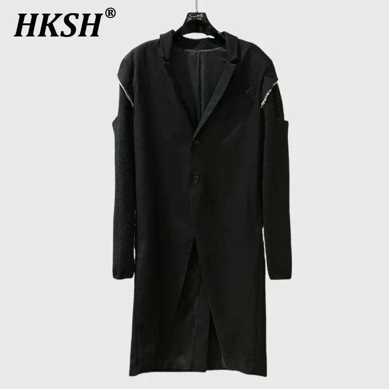 HKSH Spring Autumn New Men Tide Dark Ro Style Runway Fringe Windbreaker dlhá dĺžka tkaná stuha dizajn High Sense Bunda HK3746