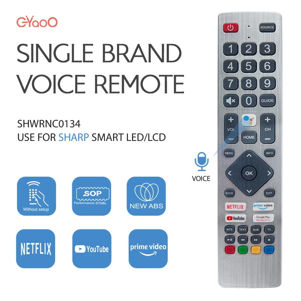 Hlasové televízne diaľkové ovládanie pre Stry Aquos TVS SHWRMC0134 55BL3EA 50BL3EA 65BL5EA s tlačidlom YouTube Netflix Prime Voice YouTube