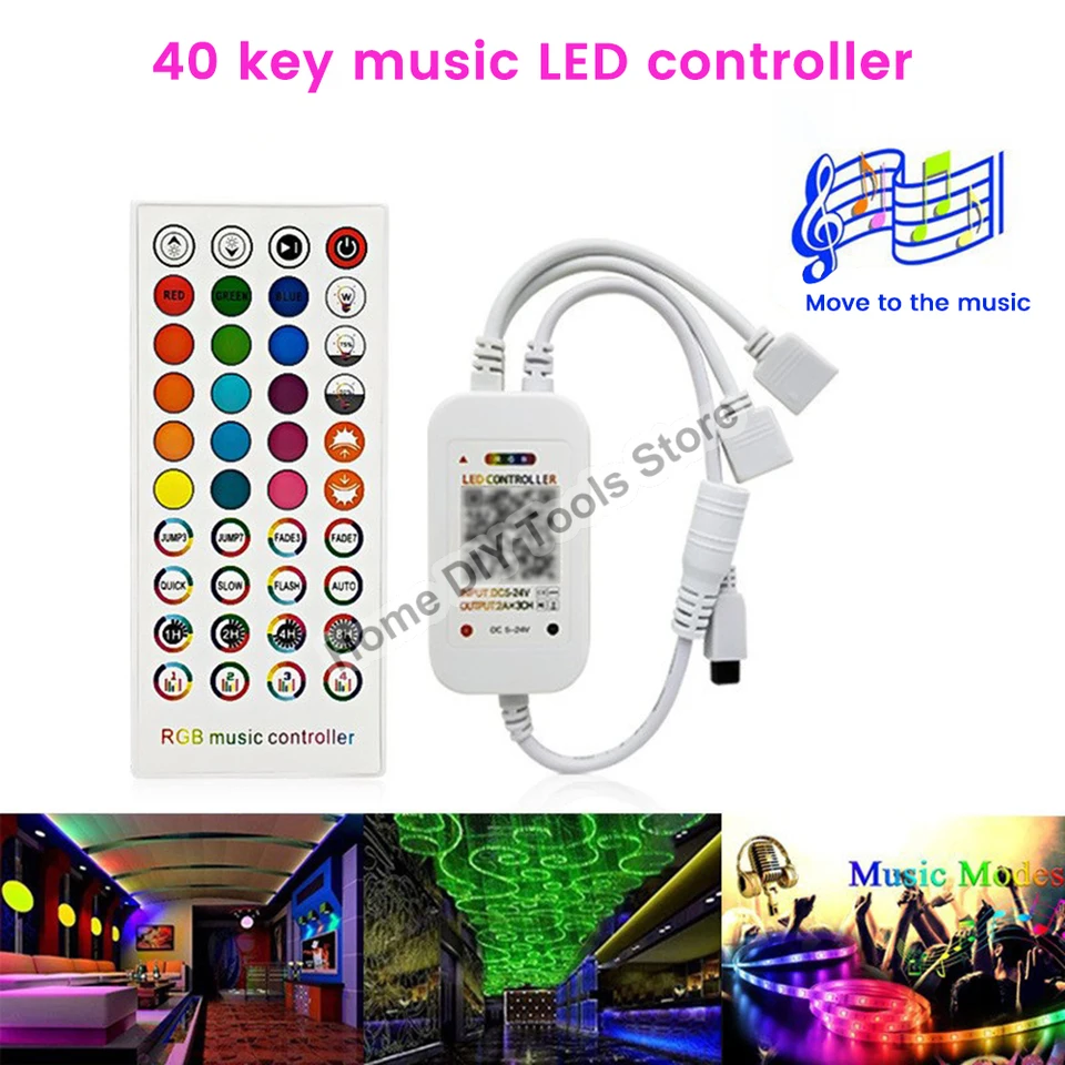 Hlasový ovládací ovládač LED diódy LED Svetlo so 40 klávesmi IR diaľkový ovládací ovládací ovládač Bluetooth Hudobný radič pre pásky 5050 3528 RGB
