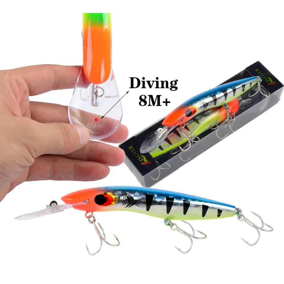 Hlboké potápanie 8 m+ Big Minnow Wobbler 10 Color Artificial Hard Bait Simulate Ohyb Ohyb Trolling pre sladkovodné mäsožravé ryby