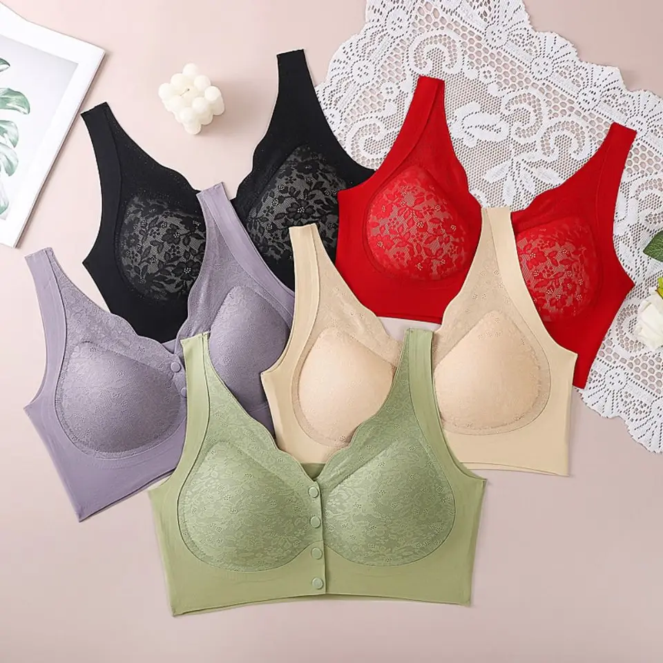 Hlboké v prednej sponke bezdrôtová podprsenka Lace kvetina veľká veľkosť push Up Brassiere Anti-Sagging Lingerie Bras Bras pre ženy fitness