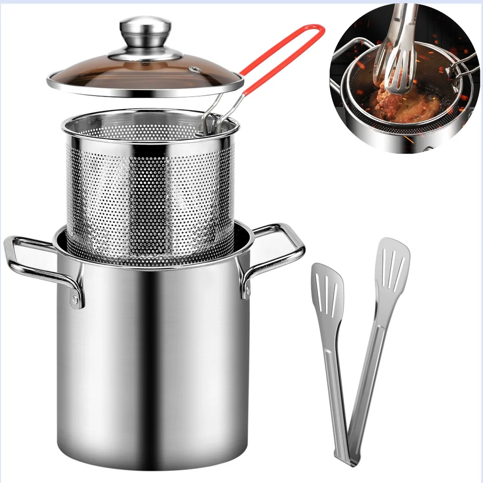 Hlboký hrniec 304 z nehrdzavejúcej ocele FRY s košom a vekom FRYTER FRYER Multifunkčný hlboký vyprážaný hrniec 3.2QUART