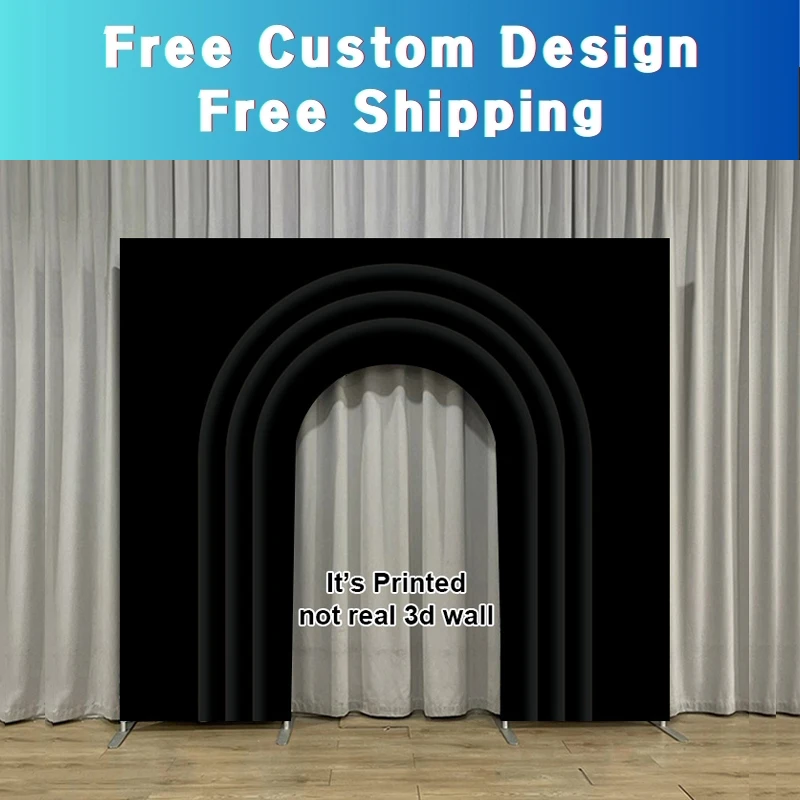 Hliník 7x7ft 10x9ft Black 3D tlačené pozadie Arch Stand Prispôsobiteľná tkanina pre svadobnú uvítaciu narodeninovú oslavu