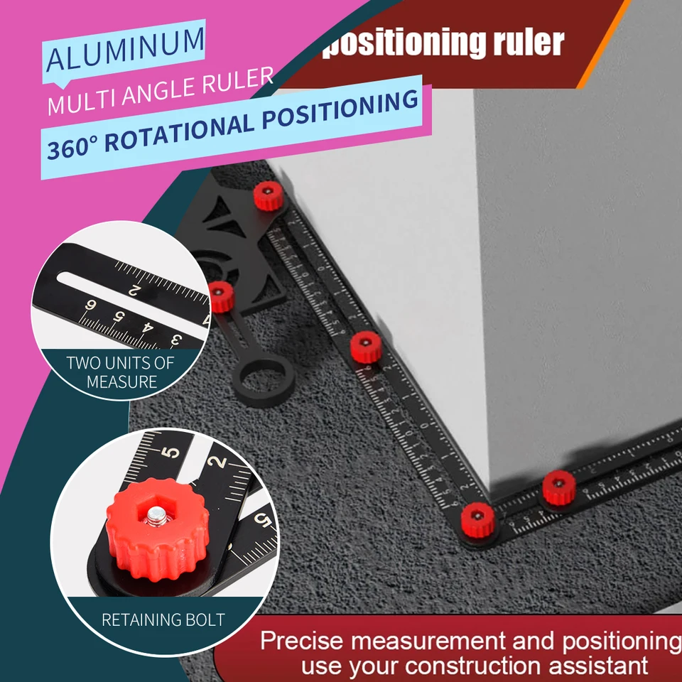Hliníková zliatina Multi -Angle Praví výrobca meranie pravítka Woodworking Construction Tool pre remeselníkov