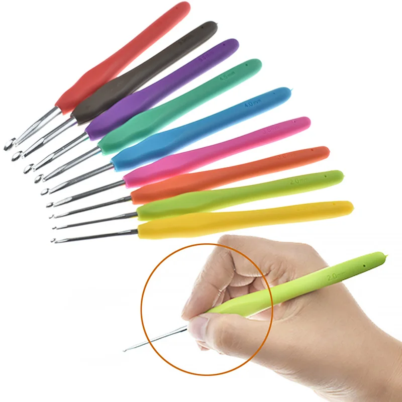 Hliníkové háčkovanie plastová rukoväť na šitie pletenie háčkajúce ihly DIY priadza Weate Tools Tools 2 mm 4 mm 5 mm 6 mm 7 mm 8 mm