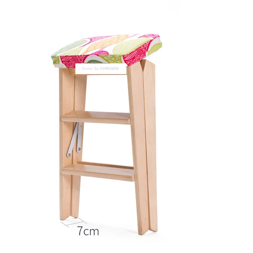HLM-3006 Creative Bentwood Ladder Stool Jednoduchý kuchynský krok stolička Multifunkčná skladacia drevená stolička Duálne účelové stojanové schodisko