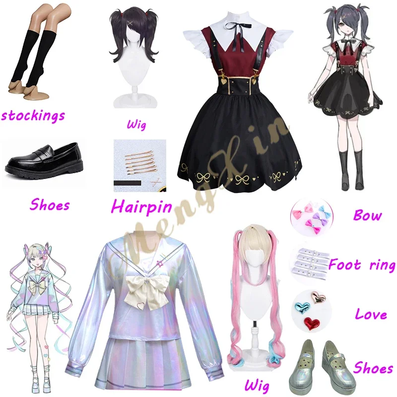 Hlololive Needy Girl predávkovanie Kangel Cosplay kostým Angel-chan Krásny laser jk Sailor Suit Halloween Cosplay plné šaty D D