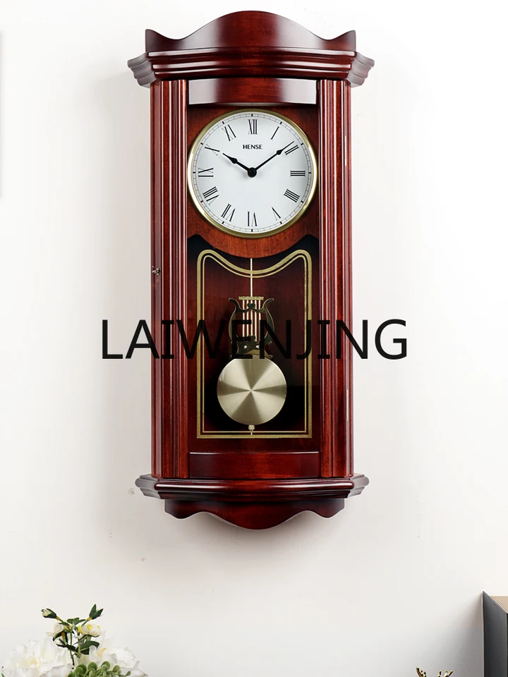 Hluk bez závesu Clock Obývacia izba Európsky štýl retro masívneho dreva Hudba Bell Time Reporting Quartz Veľké kyvadlové hodiny