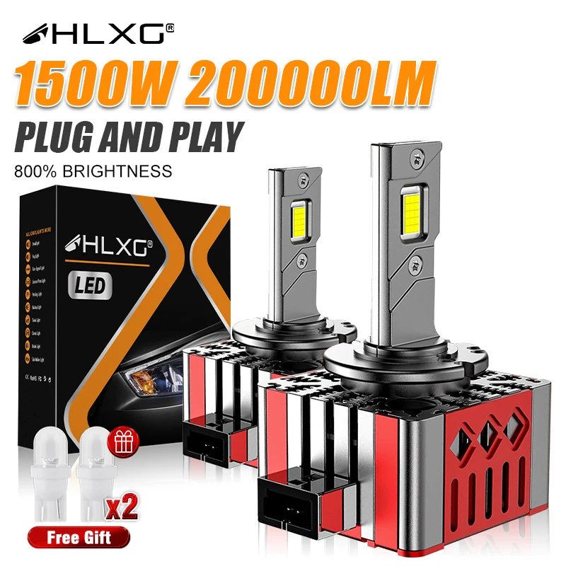 HLXG D3S LED svetlomety žiarovky HID D1S D1R D3R Turbo LED LED 200000LM obojstranné CSP Chip 6000K 1500W Svetlá auta Automatické lampy