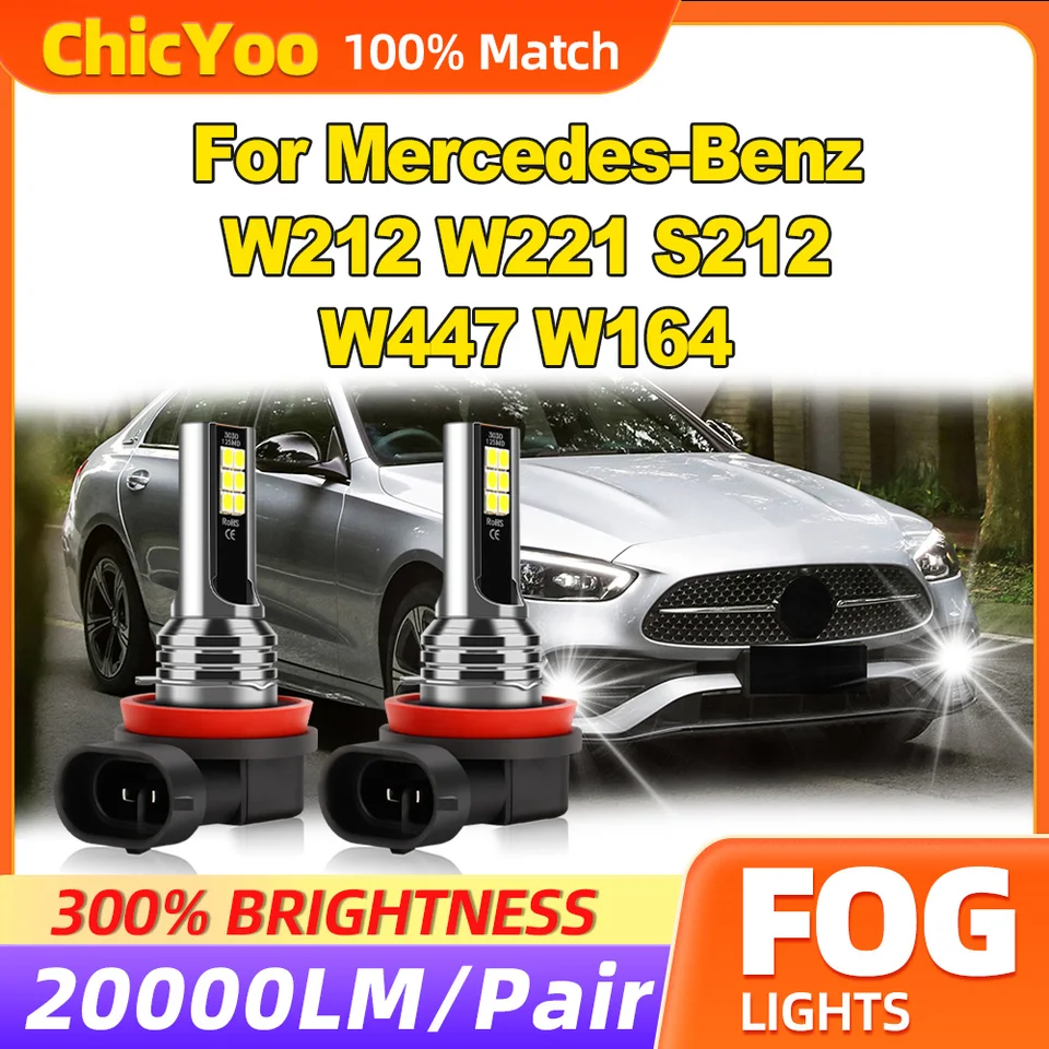 Hmlové žiarovky s hmotnosťou 20000LM 6000K Biela 12V Super Bright H8 H9 H11 Fog Lights 60W Plug and Hra pre Mercedes-Benz W212 W221 S212 W447 W164