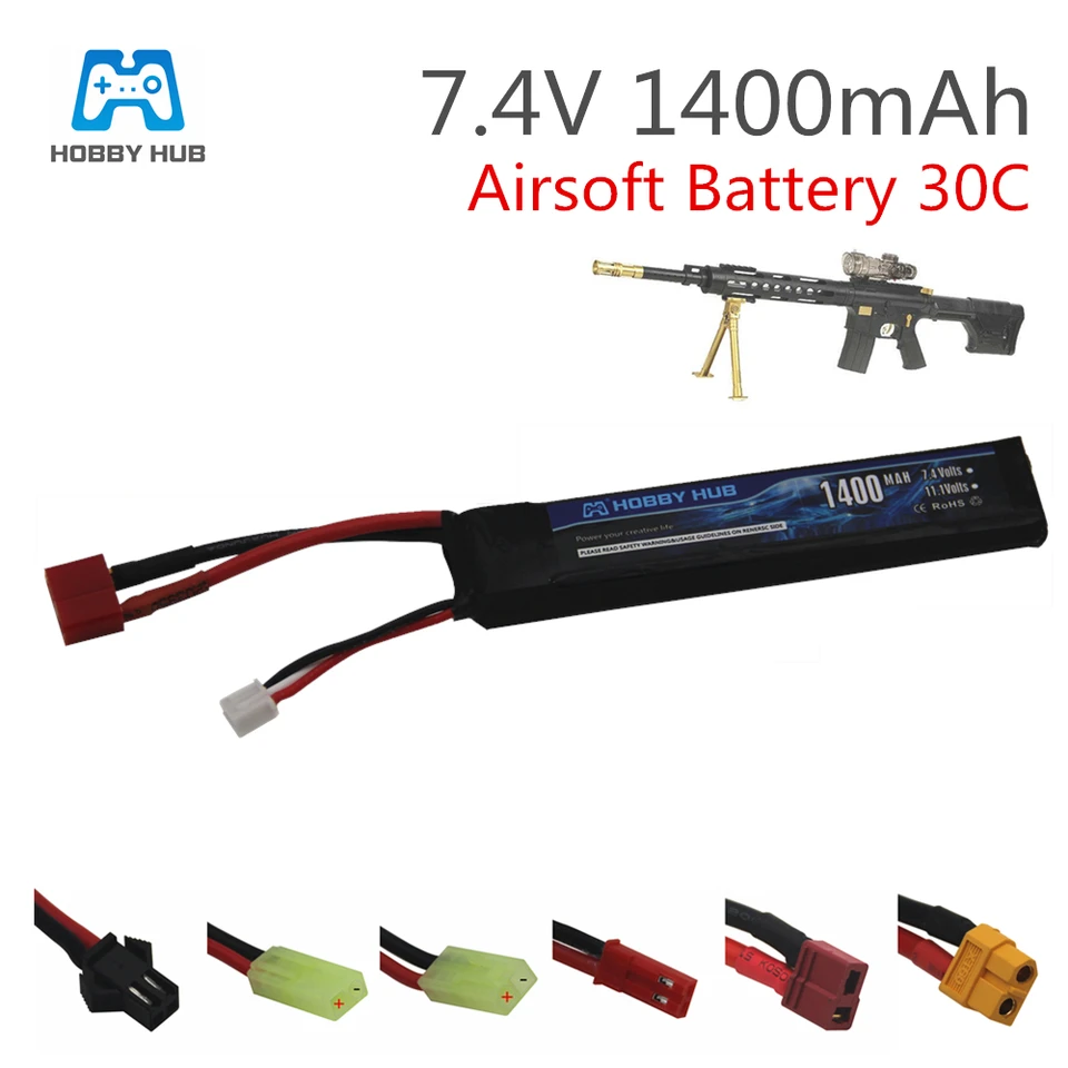 Hobby Hub 1400MAH LiPo batéria 7,4V 2s 30c Tamiya pre Mini Airsoft Gun BB Model Air Pistol RC diely Akku